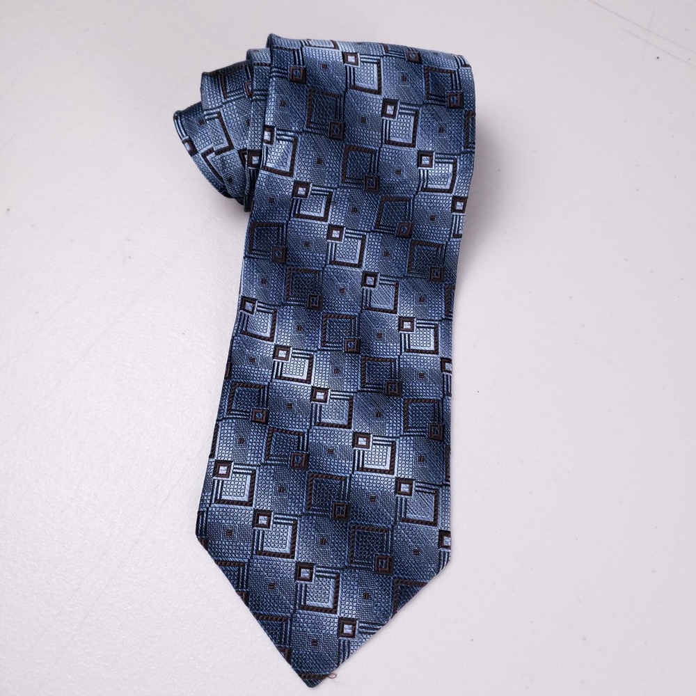 Alfred Sung Necktie Blue Silk Geometric Pattern Luxe Executive Officecore MCM